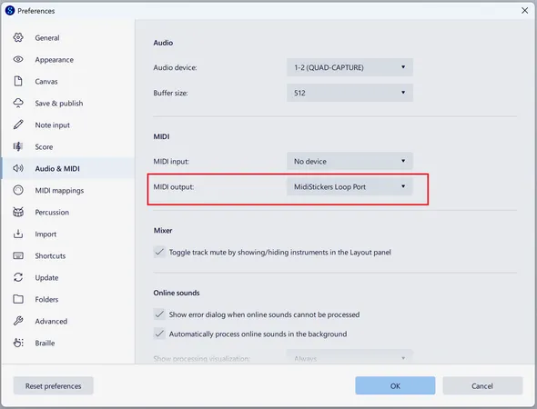 MuseScore Input configuration